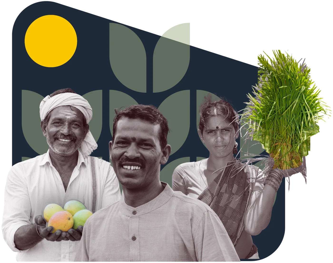 Natural farmers of Clean Story holding freshly harvested produce and grain.